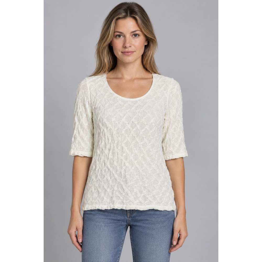 Armani Collezioni Textured Top Womens 6 White Popcorn Y2K Old Money Minimalist